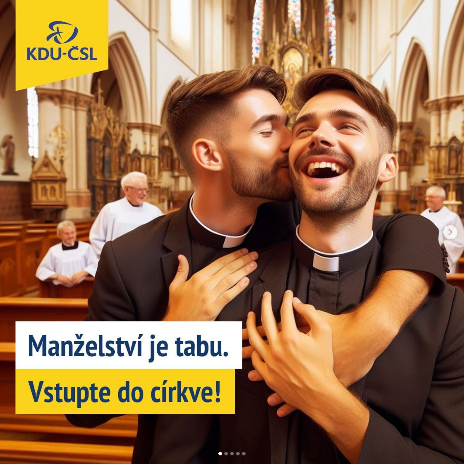 Fake advertisement of Catholic party KDU-ČSL, telling a gay man to join the church by Jakub Polách